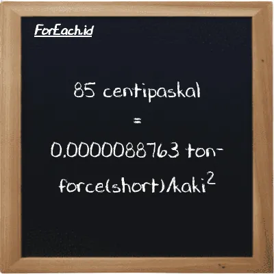 85 centipaskal setara dengan 0.0000088763 ton-force(short)/kaki<sup>2</sup> (85 cPa setara dengan 0.0000088763 tf/ft<sup>2</sup>)